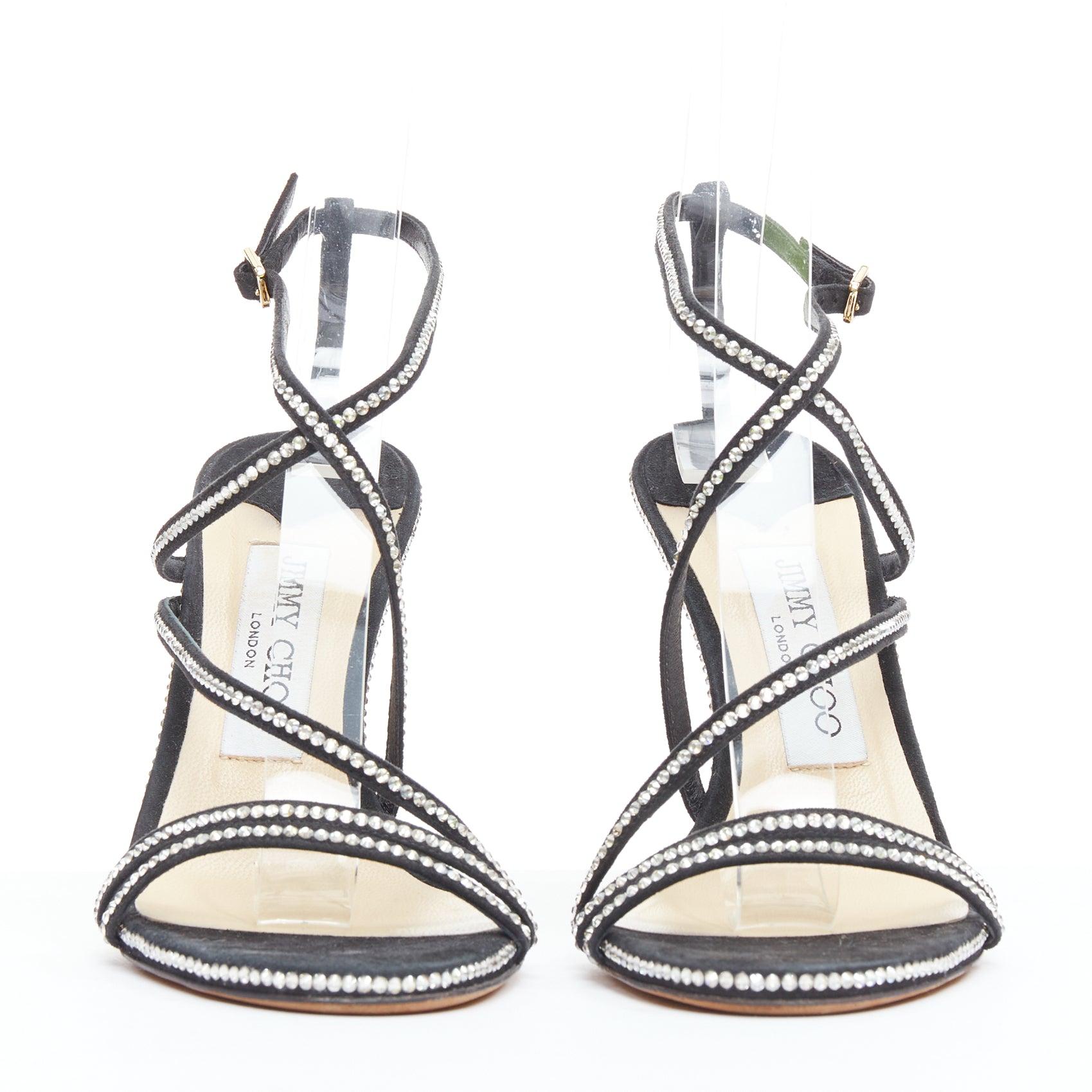 Noir JIMMY CHOO - Sandales à brides en daim noir et cristaux EU36 en vente