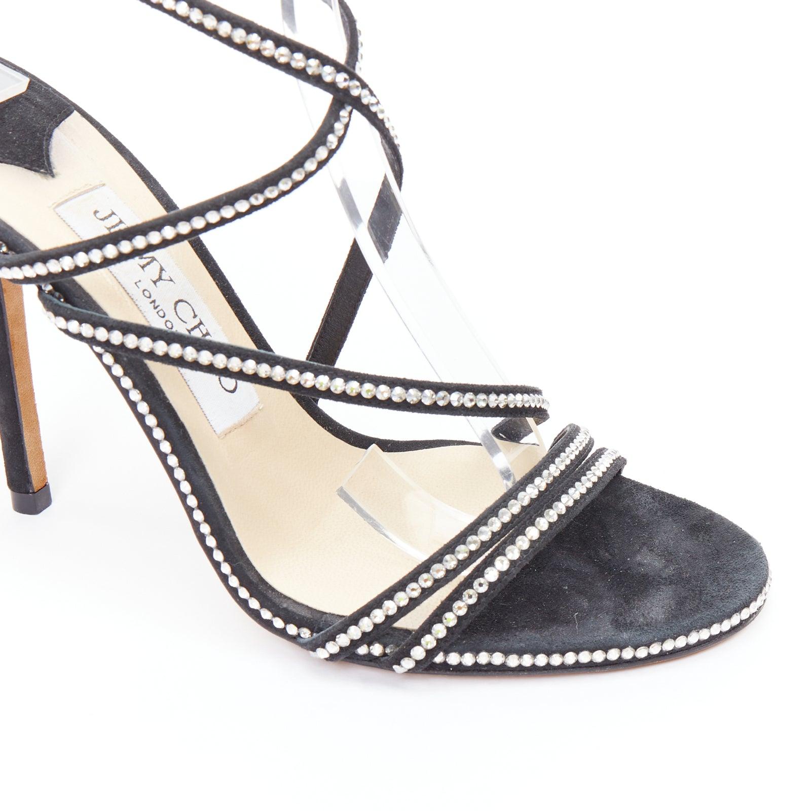 JIMMY CHOO - Sandales à brides en daim noir et cristaux EU36 en vente 2