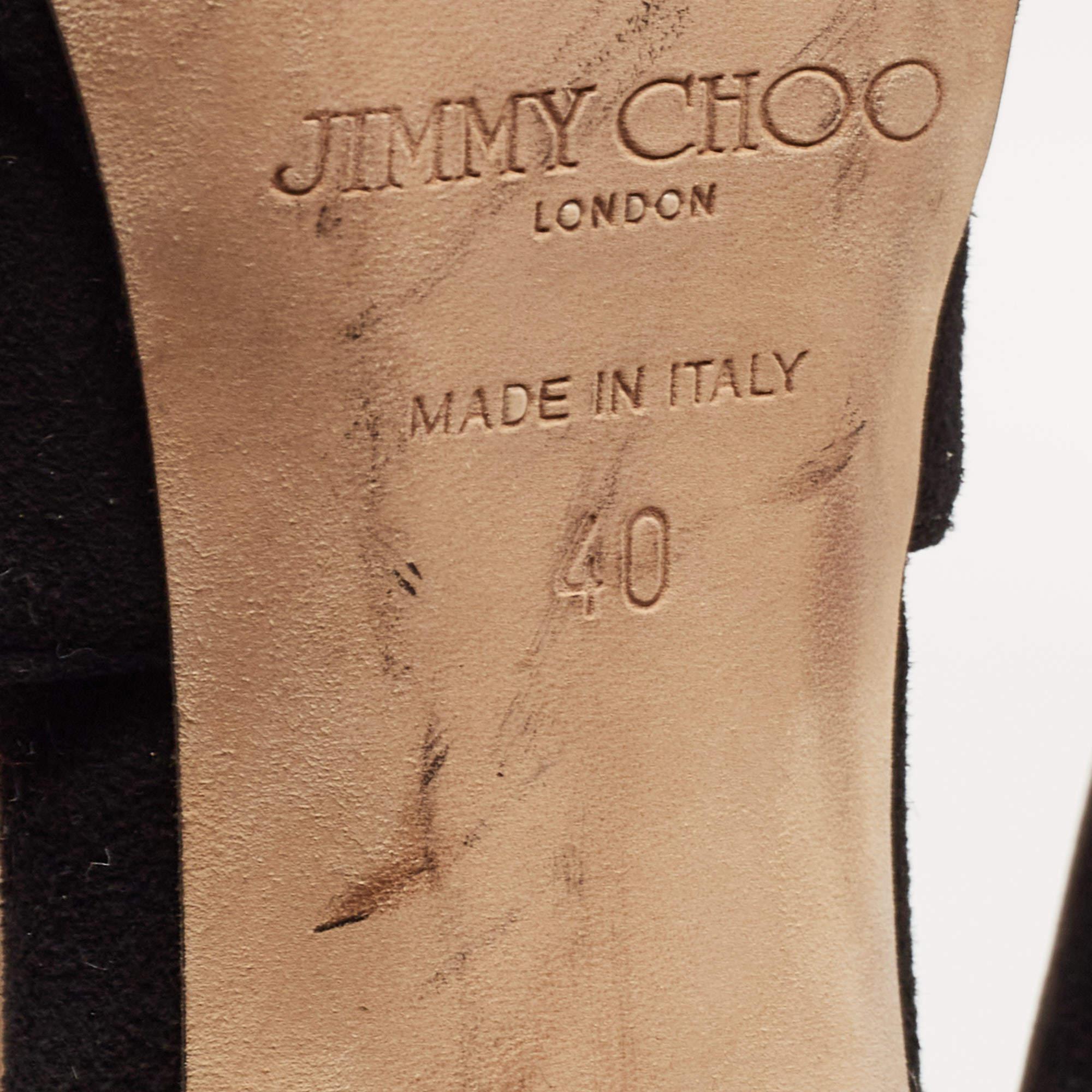 Jimmy Choo Black Suede Crystal Embellished Ankle Strap Sandals Size 40 For Sale 1