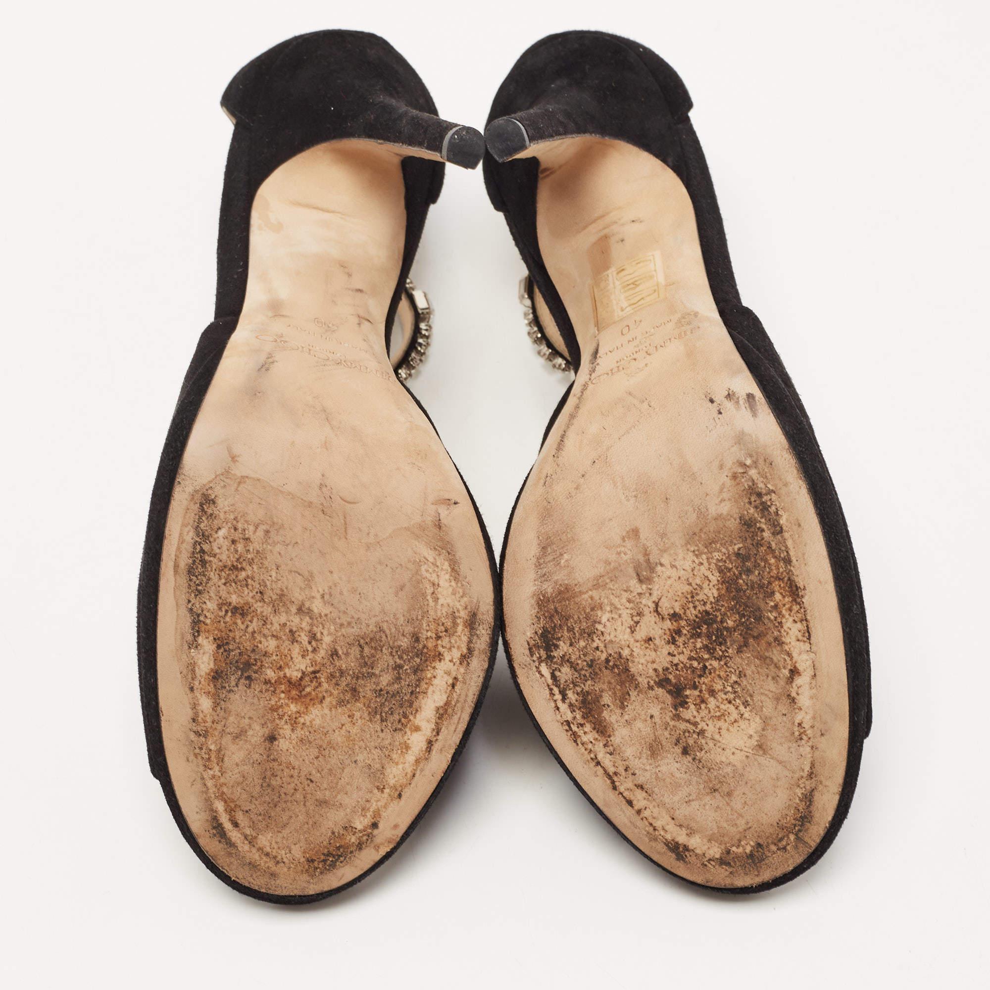 Jimmy Choo Black Suede Crystal Embellished Ankle Strap Sandals Size 40 For Sale 2