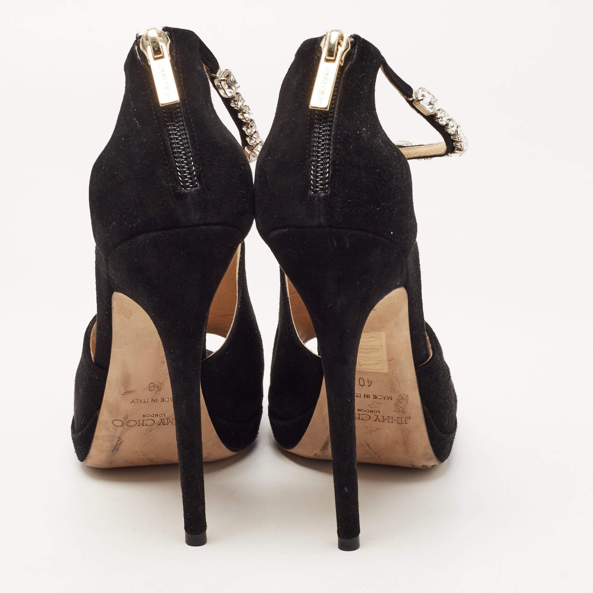 Jimmy Choo Black Suede Crystal Embellished Ankle Strap Sandals Size 40 For Sale 3