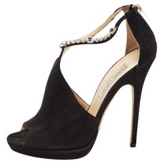 Jimmy Choo - Sandales en daim noir avec ornements en cristal - Taille 40