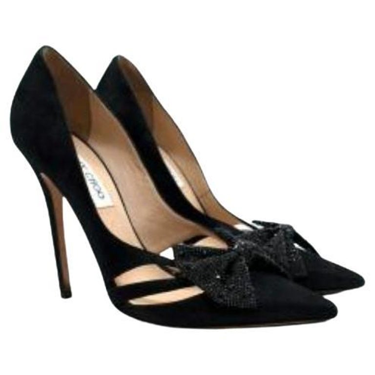 Jimmy Choo Black Suede Crystal Embellished Bow Pumps For Sale at 1stDibs