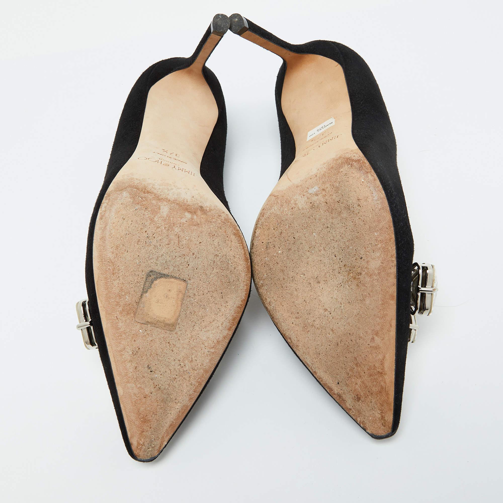 Jimmy Choo - Escarpins à bout pointu en daim noir ornés de cristaux - Taille 37,5 1