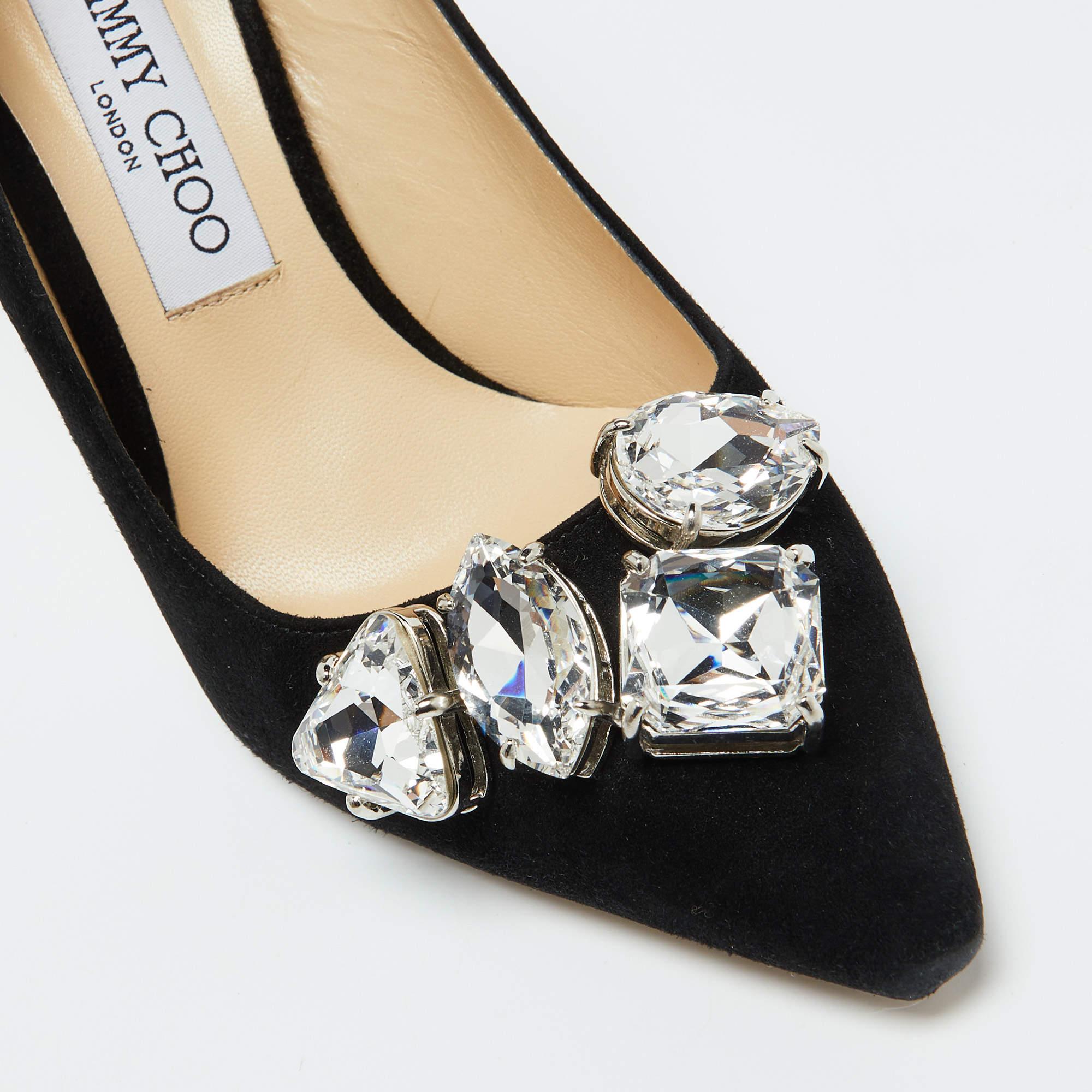 Jimmy Choo - Escarpins à bout pointu en daim noir ornés de cristaux - Taille 37,5 2