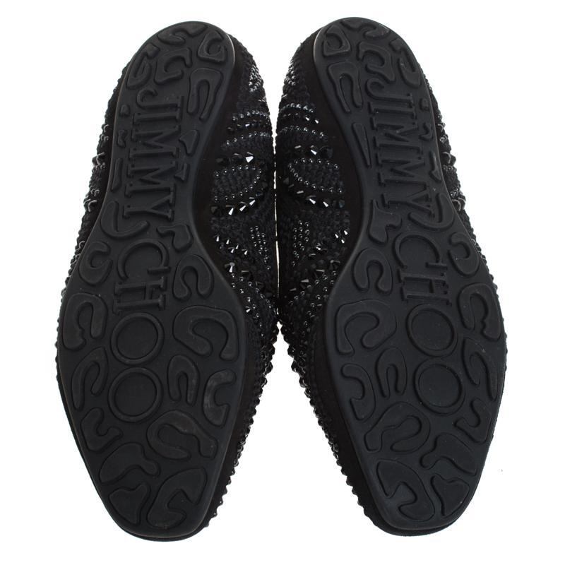 Jimmy Choo Black Suede Crystal Embellished Wheel Smoking Slippers Size 38 3