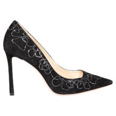 Jimmy Choo Black Suede Crystal Romy Pumps Size IT 38