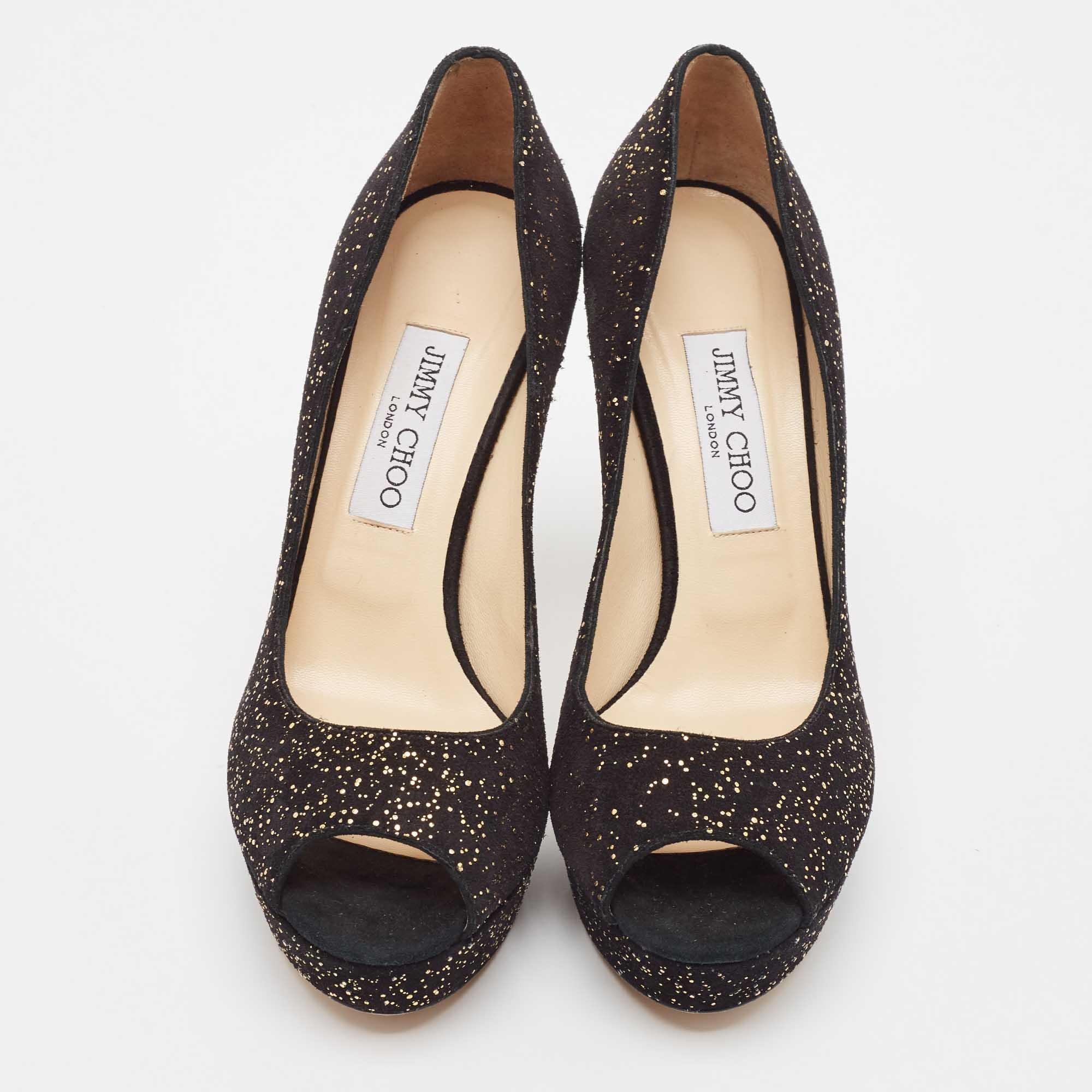 Jimmy Choo Black Suede Dahlia Peep Toe Pumps Size 39 In New Condition For Sale In Dubai, Al Qouz 2