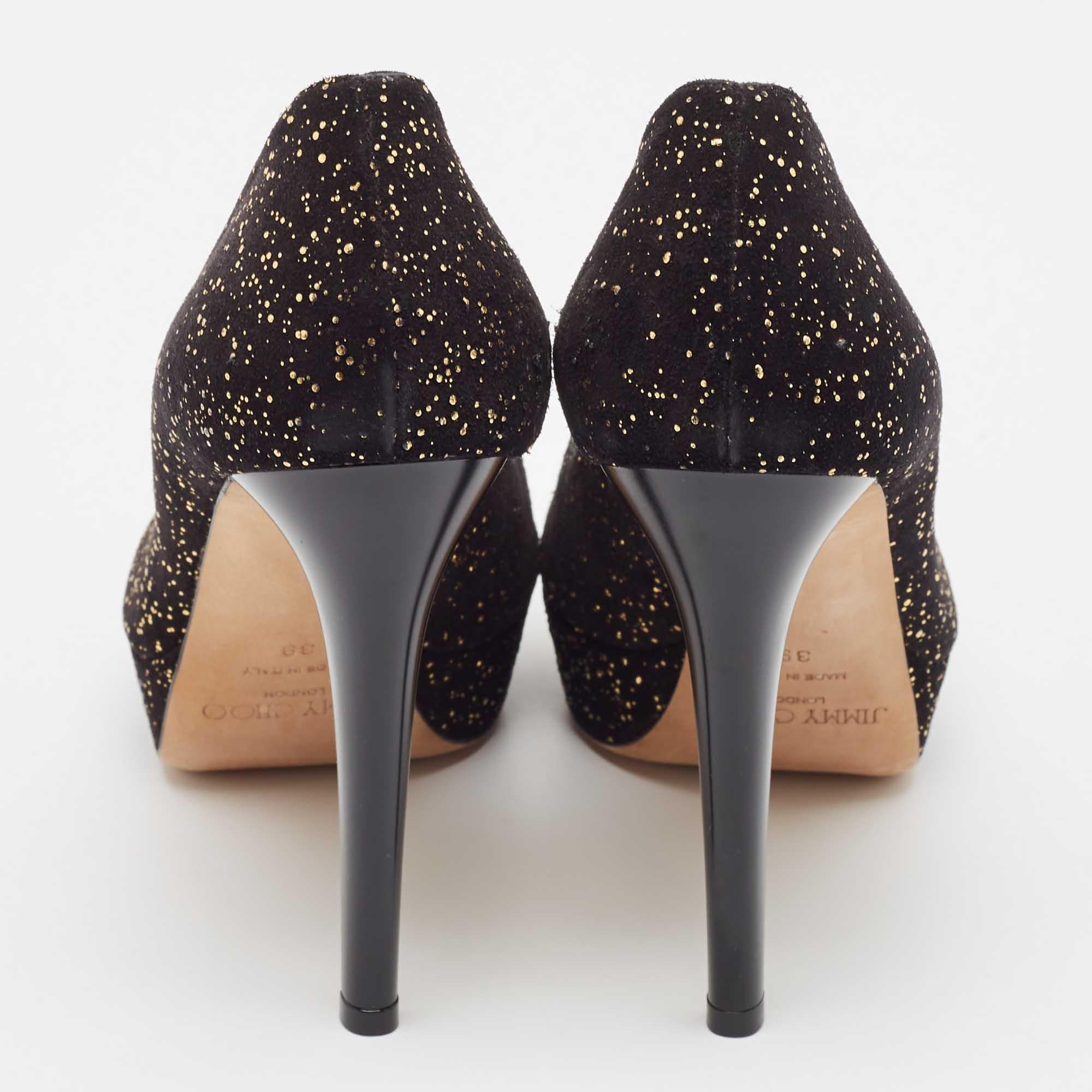 Jimmy Choo Black Suede Dahlia Peep Toe Pumps Size 39 For Sale 1