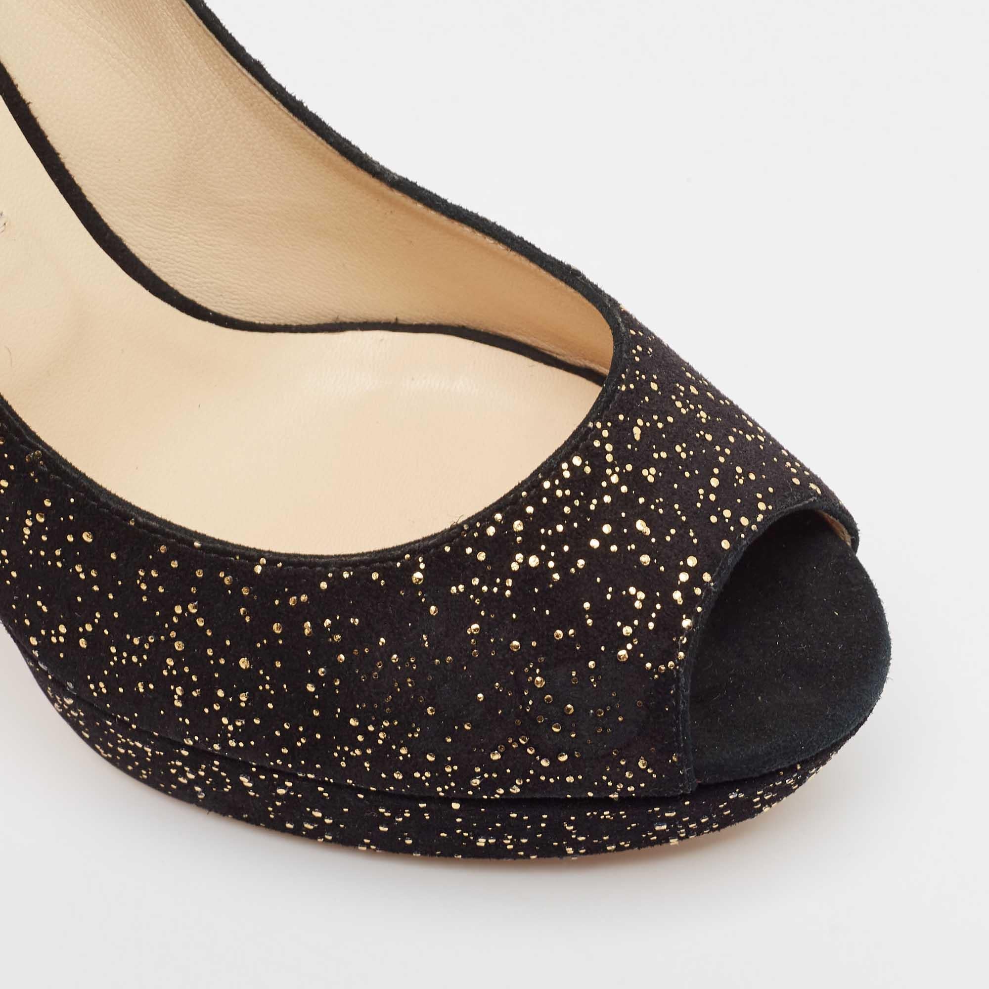 Jimmy Choo Black Suede Dahlia Peep Toe Pumps Size 39 For Sale 3