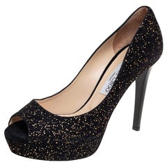 Jimmy Choo Black Suede Dahlia Platform Peep Toe Pumps Size 39
