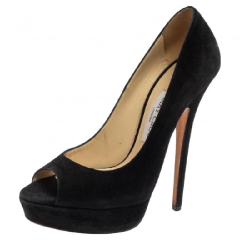 Jimmy Choo - Escarpins à plateforme Dahlia en daim noir - Taille 39 en vente 1