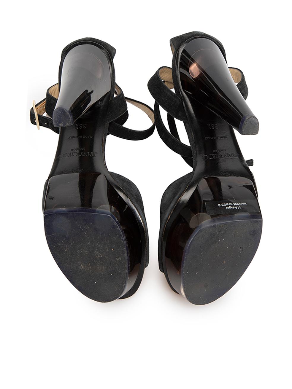 Women's Jimmy Choo Black Suede Double Strapped Platform Sandals Size IT 38.5 For Sale