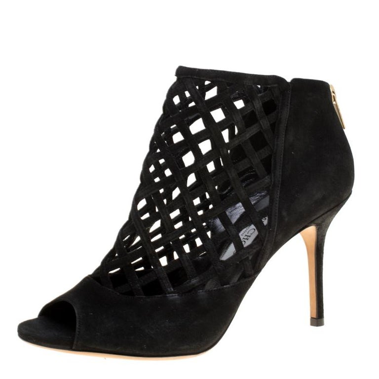 Jimmy Choo Black Suede Drift Cutout Peep Toe Booties Size 39 at 1stDibs