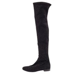 Jimmy Choo Black Suede Embellished Knee Length Boots Size 40