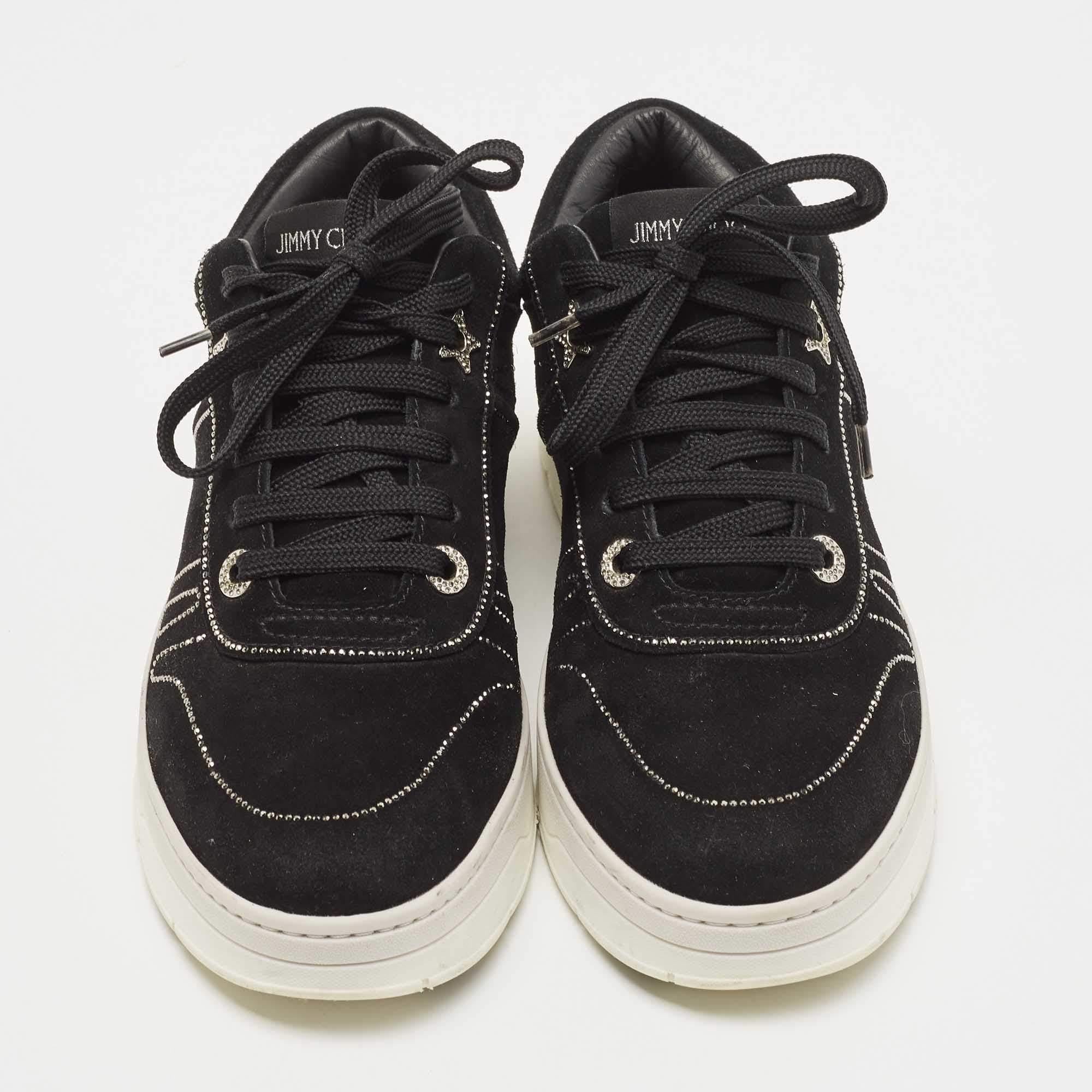 Jimmy Choo Black Suede Embellished Low Top Sneakers Size 40 1