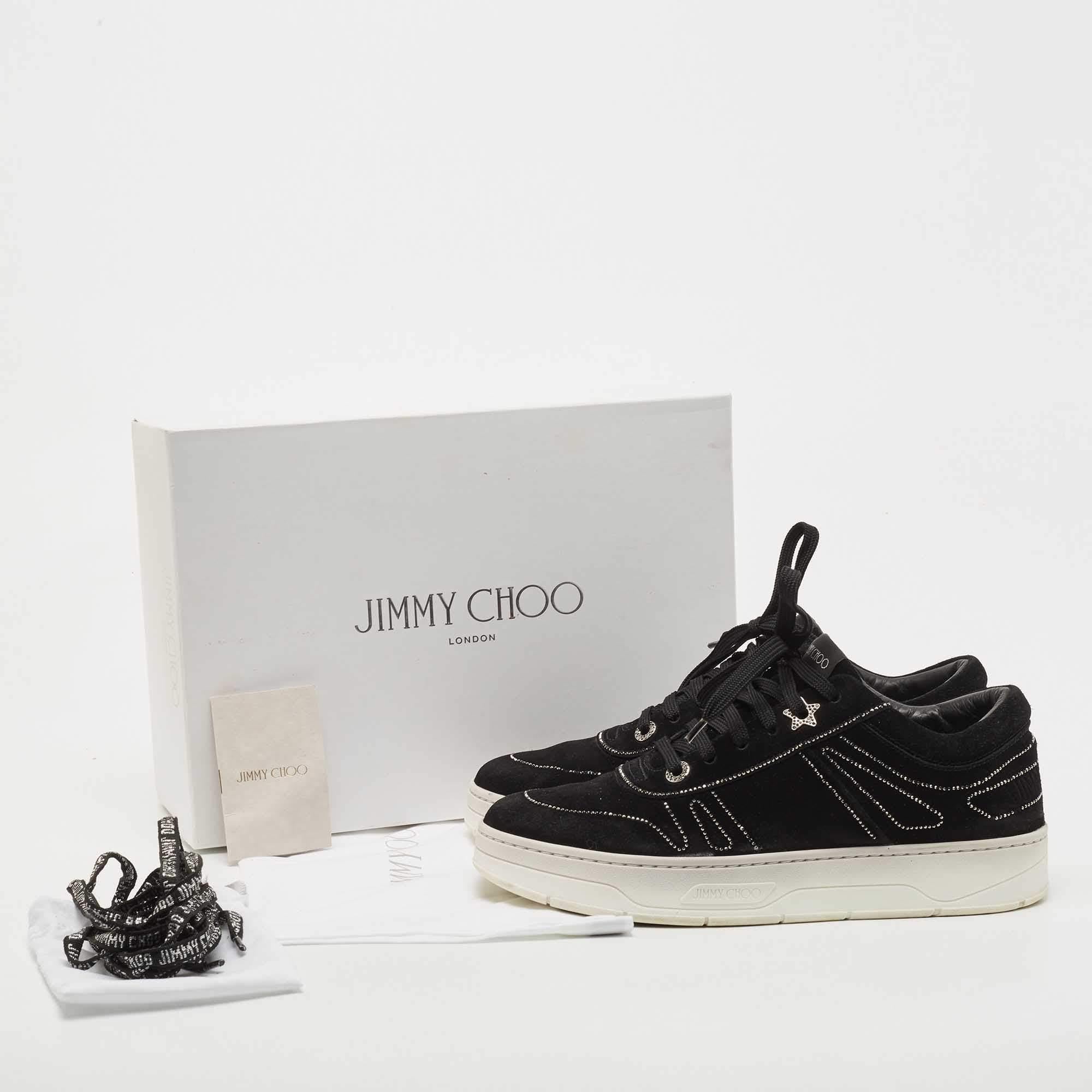 Jimmy Choo Black Suede Embellished Low Top Sneakers Size 40 5