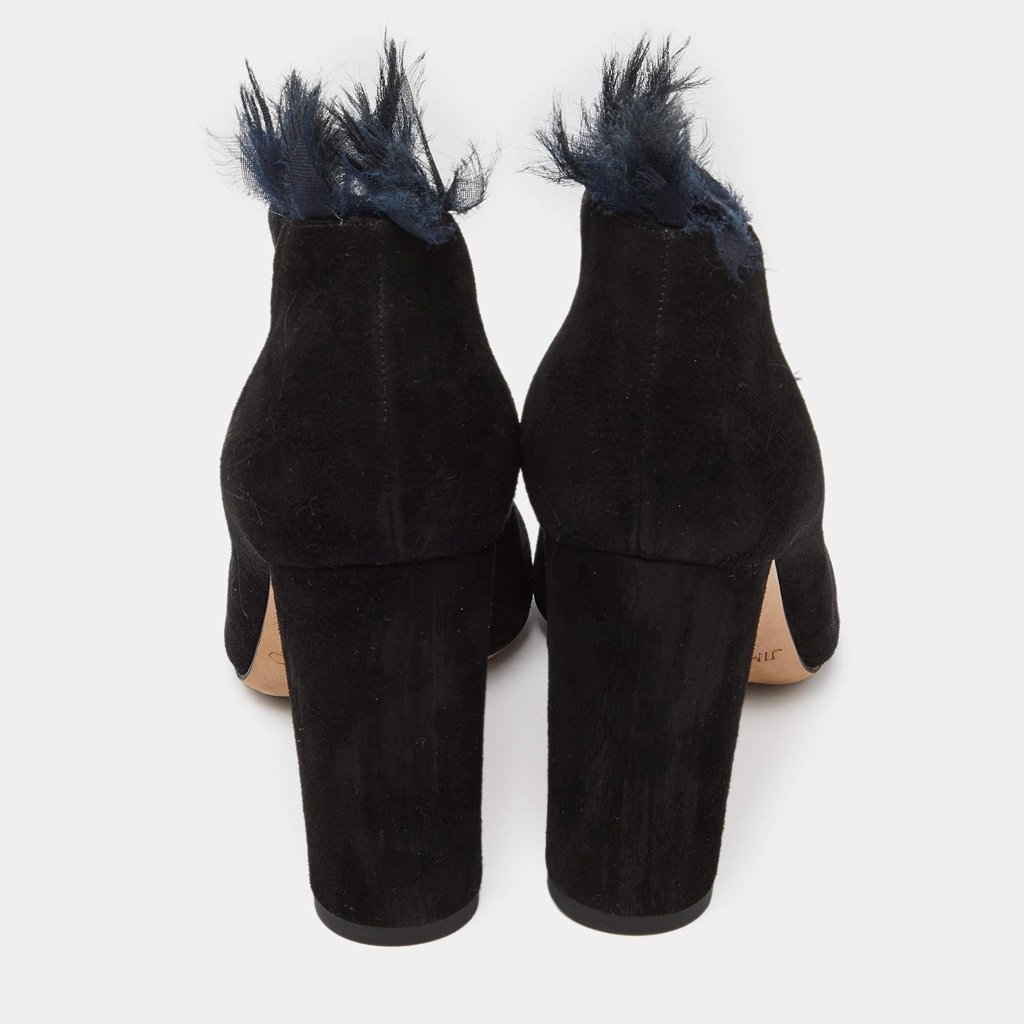 Jimmy Choo - Bottines à bouts ronds en daim noir avec ornements - Taille 38 Pour femmes en vente