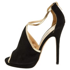 Used Jimmy Choo Black Suede Fey Back Ankle Strap Sandals Size 39