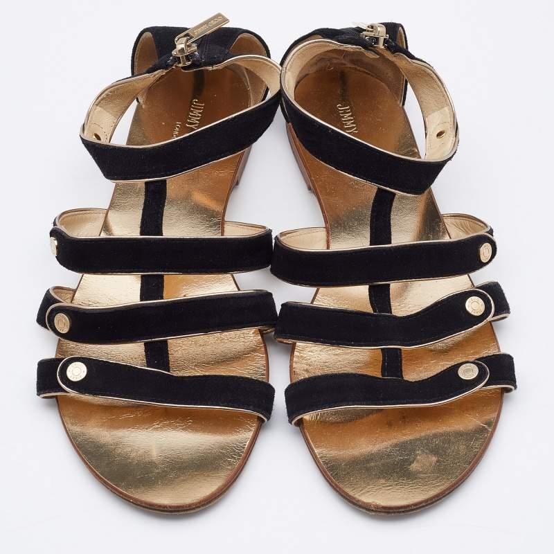 Noir Jimmy Choo Sandales plates en daim noir Taille 36 en vente