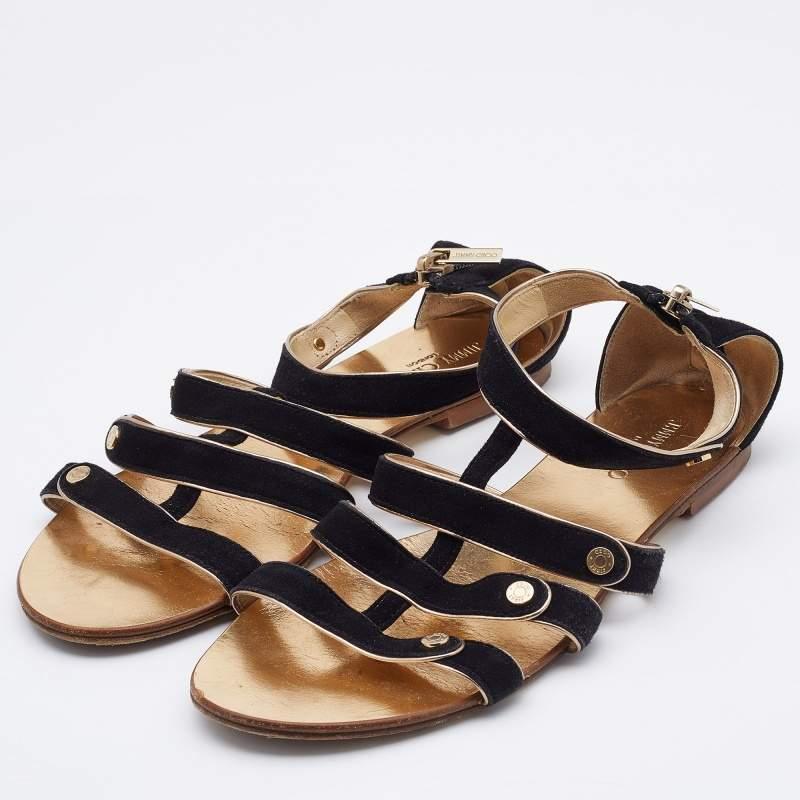 Jimmy Choo Sandales plates en daim noir Taille 36 État moyen - En vente à Dubai, Al Qouz 2