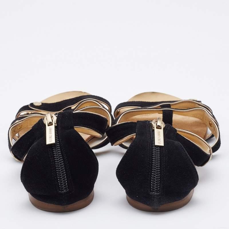 Jimmy Choo Sandales plates en daim noir Taille 36 Pour femmes en vente
