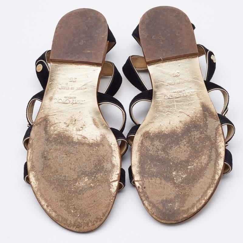 Jimmy Choo Sandales plates en daim noir Taille 36 en vente 1