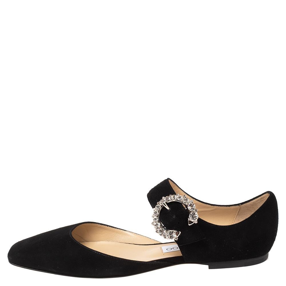 Jimmy Choo Black Suede Gin Crystals D' Orsay Flats Size 38.5 1