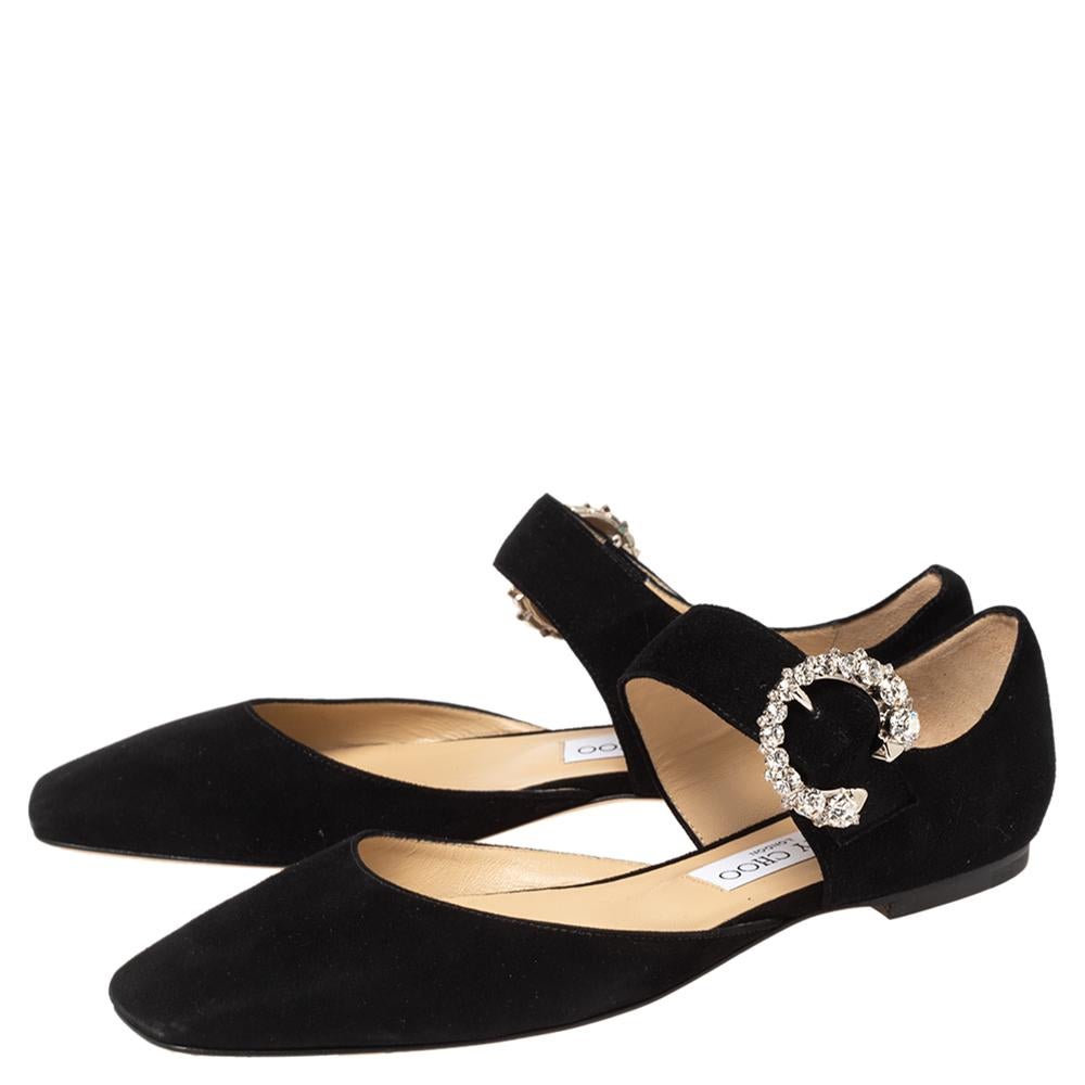 Jimmy Choo Black Suede Gin Crystals D' Orsay Flats Size 38.5 3