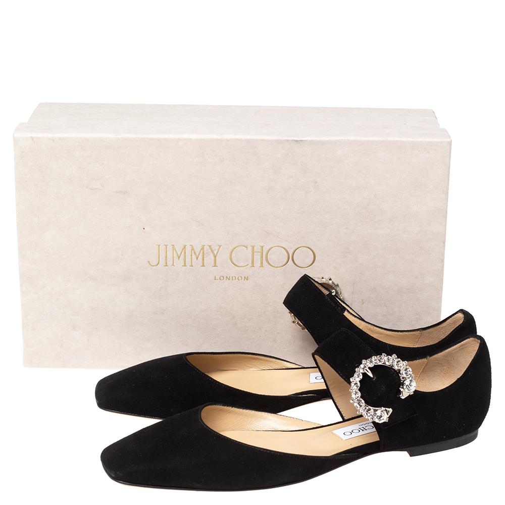 Jimmy Choo Black Suede Gin Crystals D' Orsay Flats Size 38.5 4