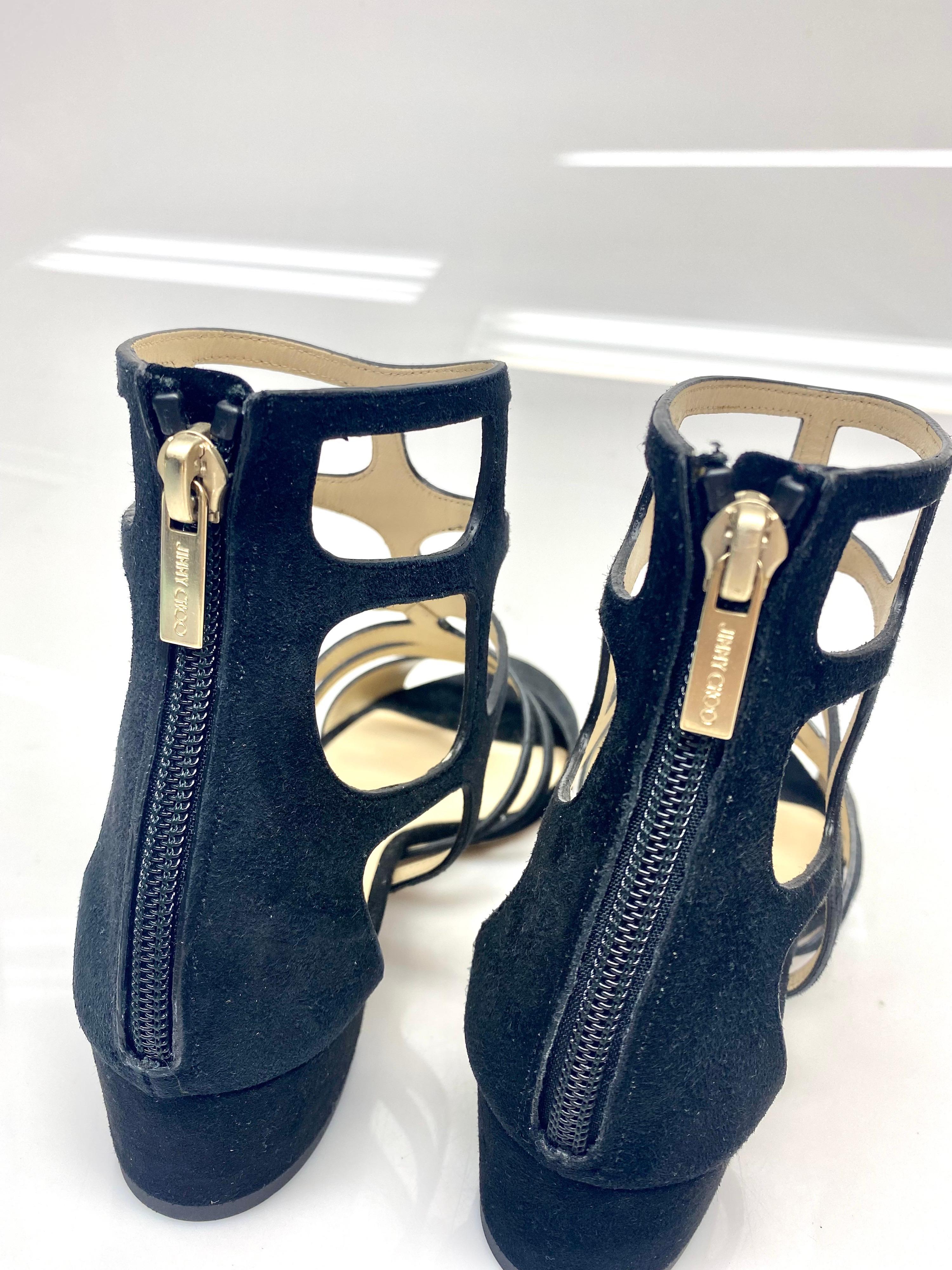 Jimmy Choo Black Suede Gladiator Sandals - Size 36.5 In Excellent Condition For Sale In West Palm Beach, FL