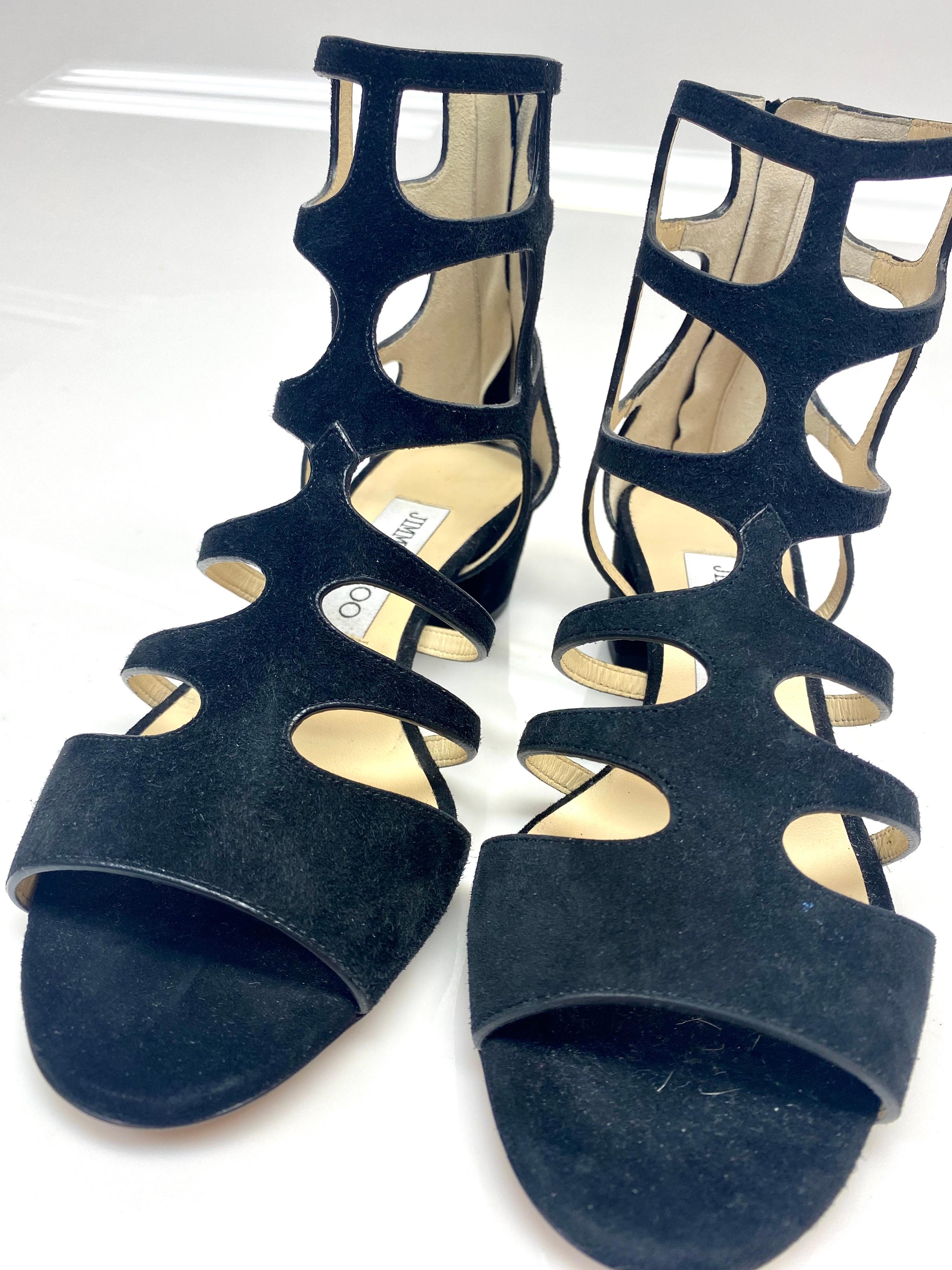 Women's Jimmy Choo Black Suede Gladiator Sandals - Size 36.5 For Sale