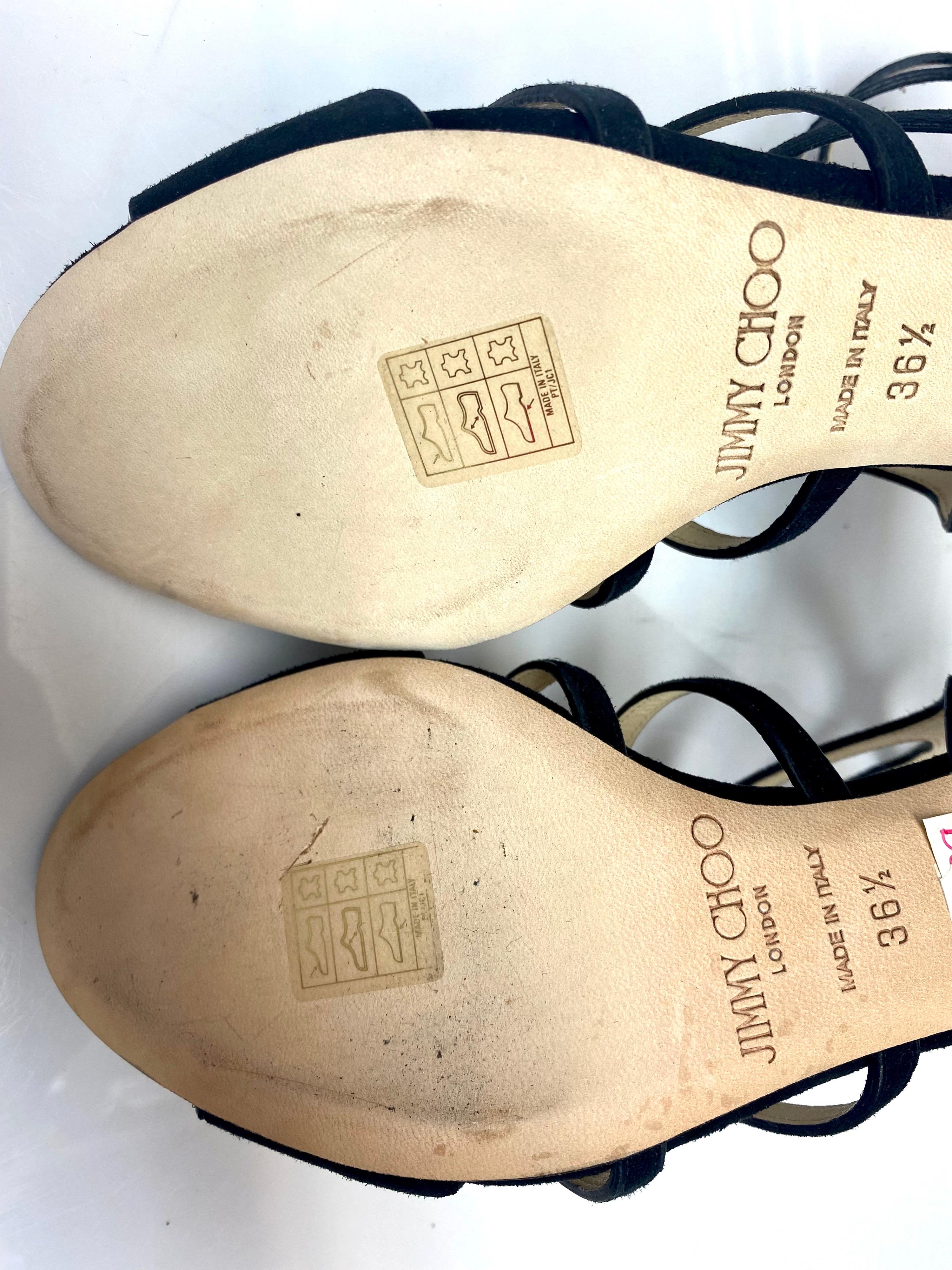 Jimmy Choo Sandales gladiateur en daim noir - Taille 36.5 en vente 2