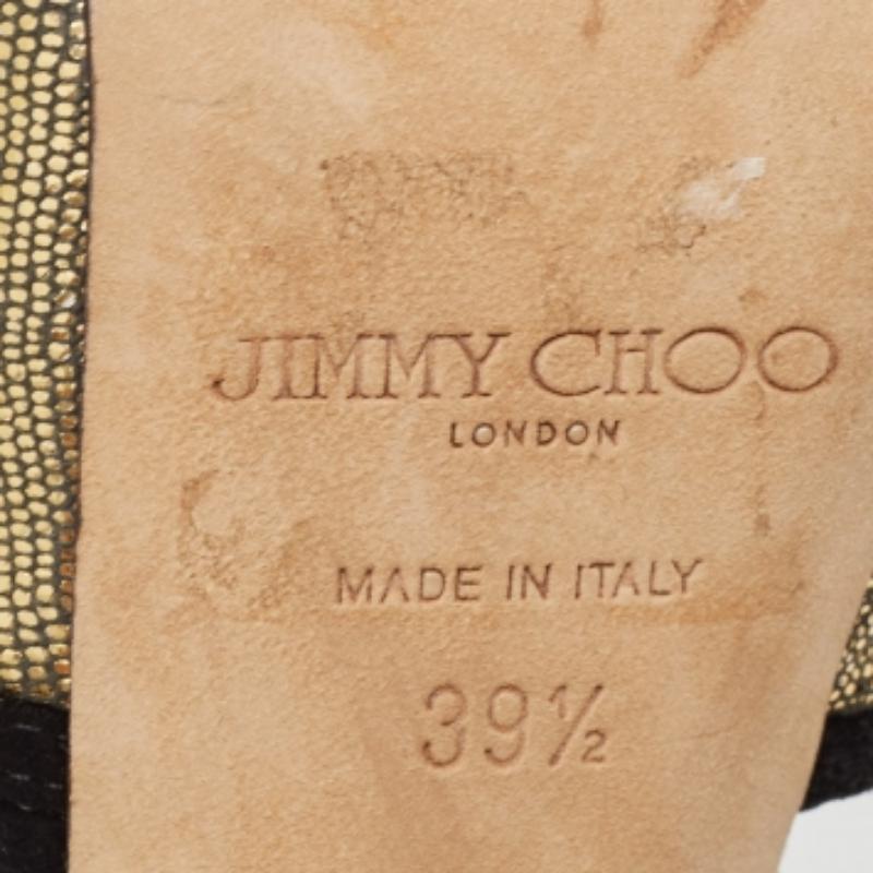 Jimmy Choo Sandalias con correa en el tobillo de piel de pitón dorada y ante negro Kalpa Talla 39.5 Gris en venta