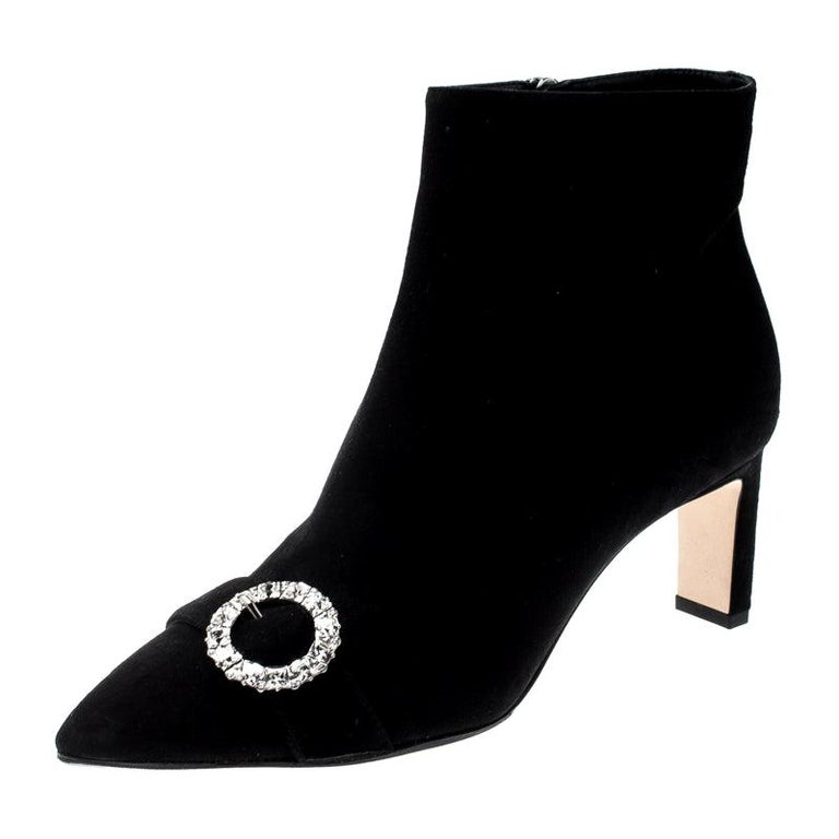 Jimmy Choo Black Suede Hanover 65 Embellished Pointed Toe Ankle Boots ...
