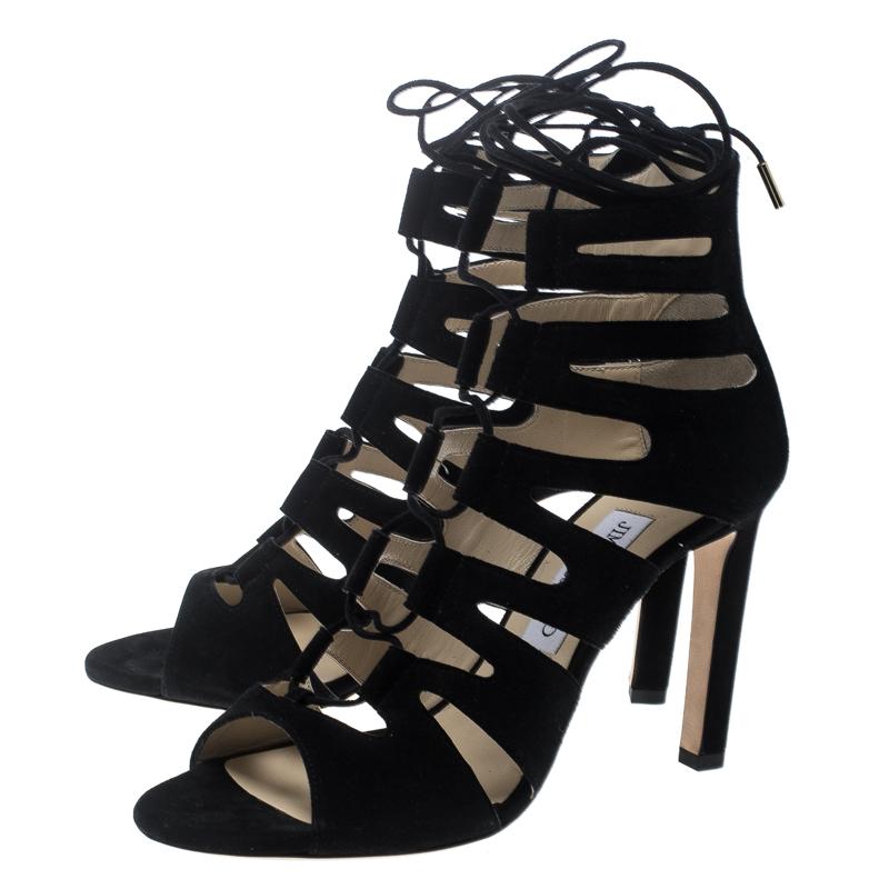 Jimmy Choo Black Suede Hitch Cut Out Caged Sandals Size 40 In Excellent Condition In Dubai, Al Qouz 2
