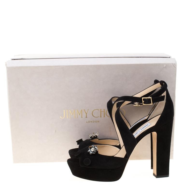 Jimmy Choo Black Suede Janet Cross Strap Platform Block Heel Sandals Size 41 1