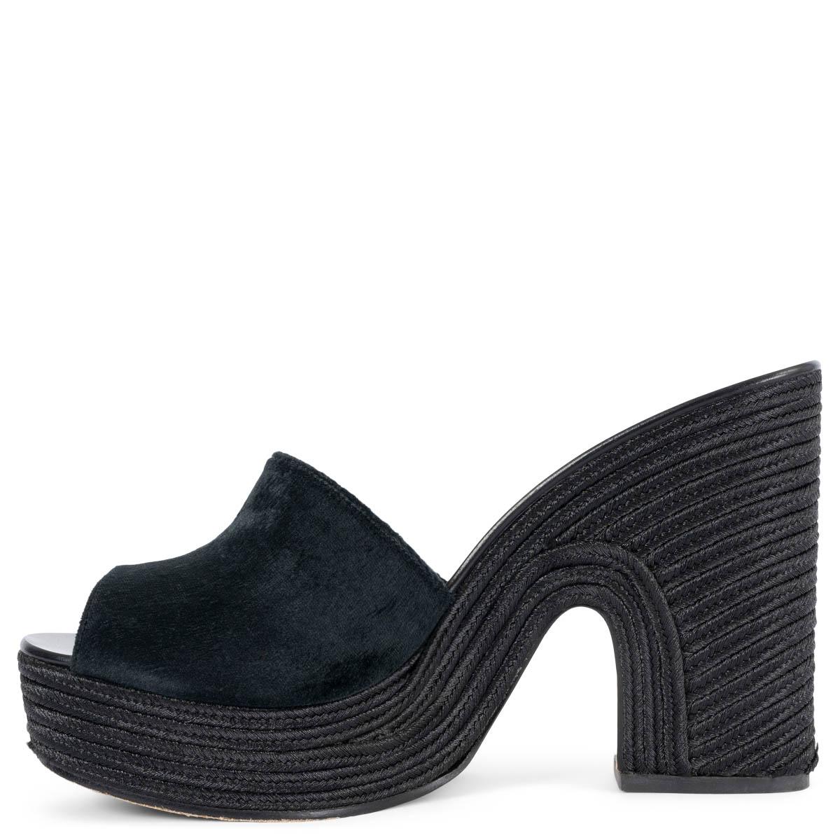 Black JIMMY CHOO black suede & jute DEEDEE Platform Sandals Shoes 40.5 For Sale