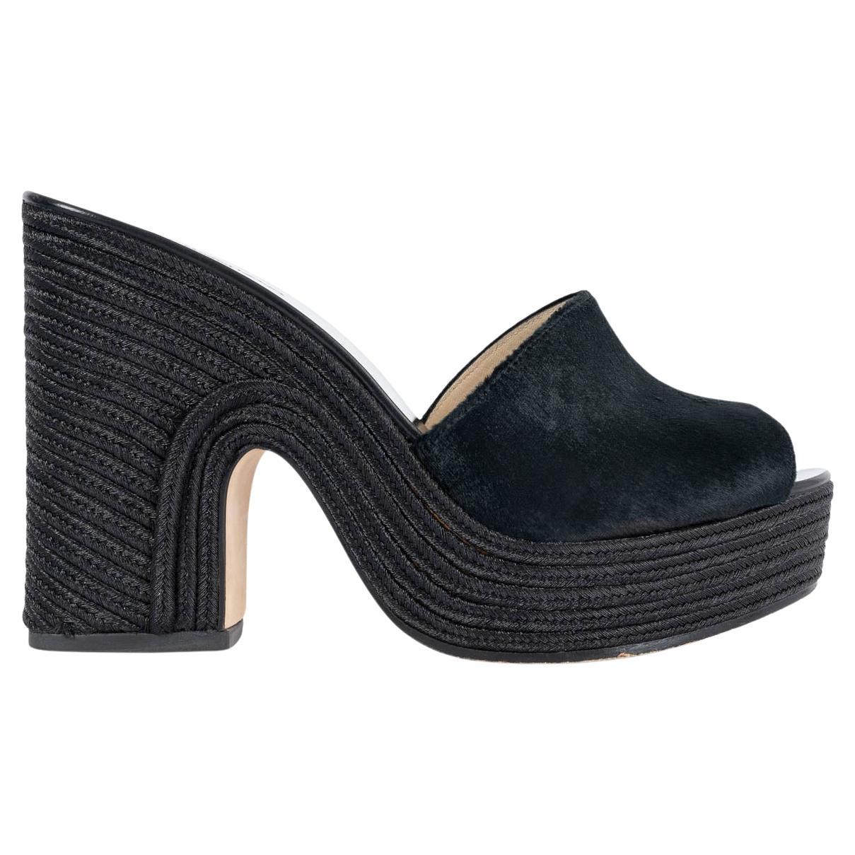 JIMMY CHOO black suede & jute DEEDEE Platform Sandals Shoes 40.5 For Sale