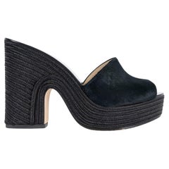 JIMMY CHOO black suede & jute DEEDEE Platform Sandals Shoes 40.5