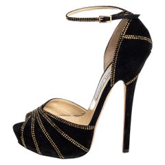 Jimmy Choo Black Suede Kalpa Ankle Strap Sandals Size 39