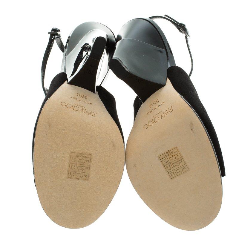 Jimmy Choo Black Suede Kascade T-Strap Wedge Sandals Size 38.5 1
