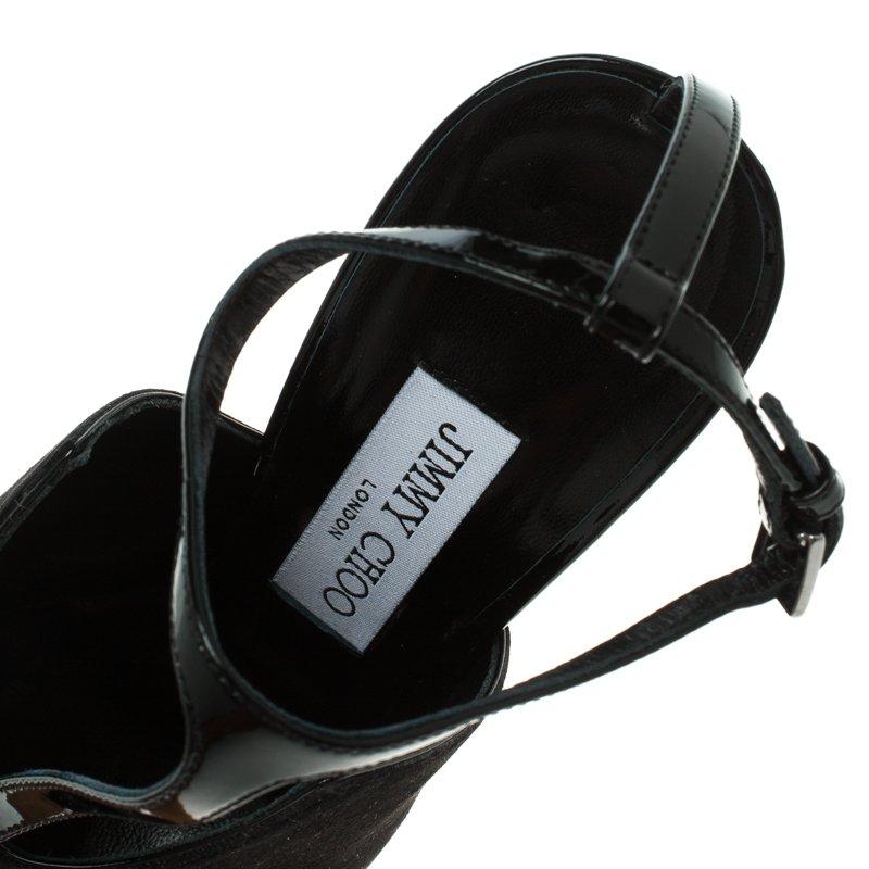 Jimmy Choo Black Suede Kascade T-Strap Wedge Sandals Size 38.5 2