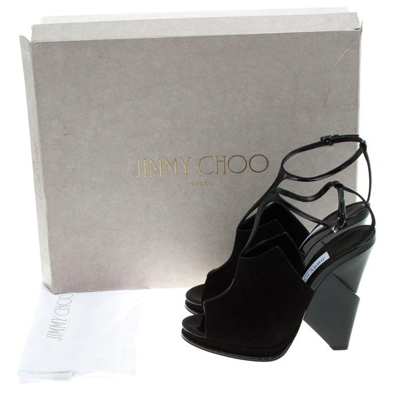 Jimmy Choo Black Suede Kascade T-Strap Wedge Sandals Size 38.5 3