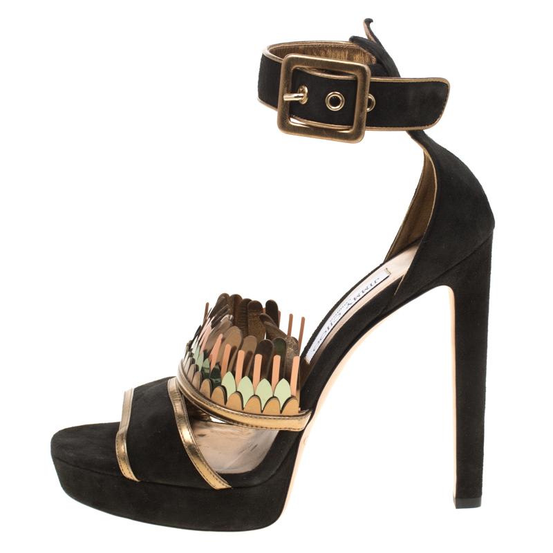 Jimmy Choo Nero in pelle scamosciata Kathleen Peep Toe Ankle Cuff Sandali Taglia 40 1