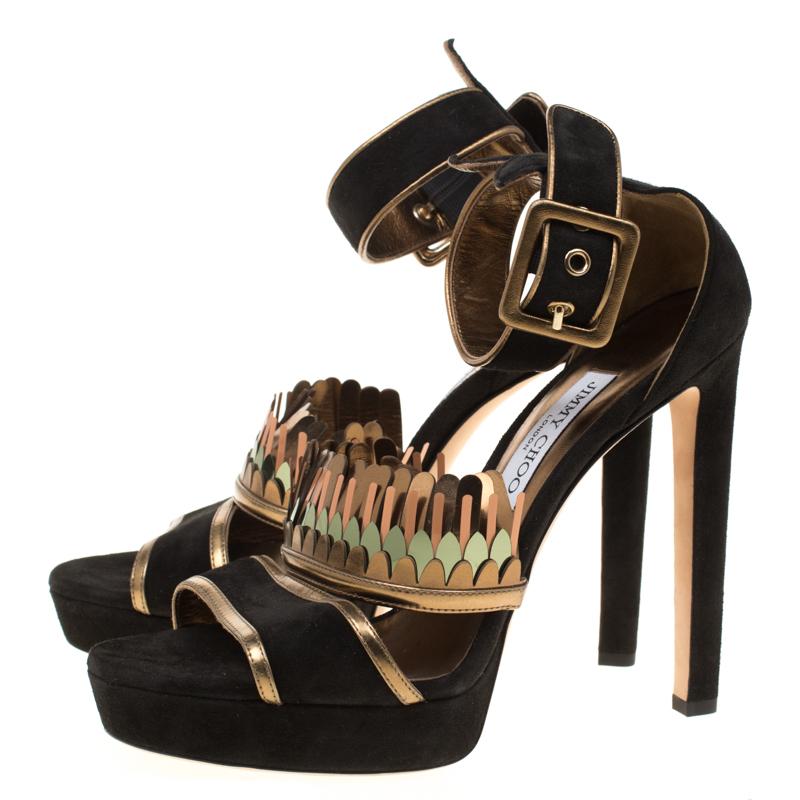 Jimmy Choo Nero in pelle scamosciata Kathleen Peep Toe Ankle Cuff Sandali Taglia 40 3
