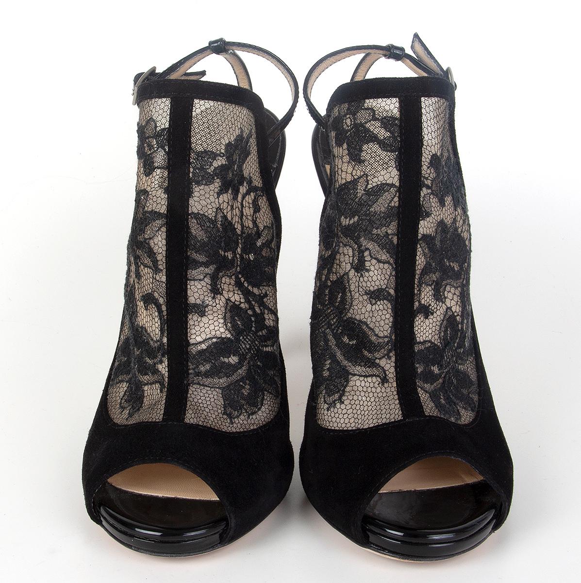 100% authentic Jimmy Choo 'Maylen' lace sandals in black suede and patent leather heel and ankle-strap. Have been worn and are in excellent condition. Come with dust bag. 

Measurements
Imprinted Size	36
Shoe Size	36
Inside Sole	22.5cm