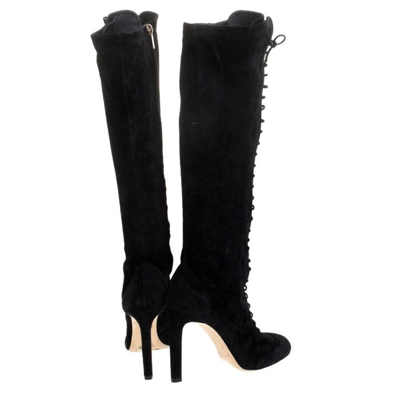 Jimmy Choo Black Suede Lace Up Desiree Knee Boots Size 39 at 1stDibs