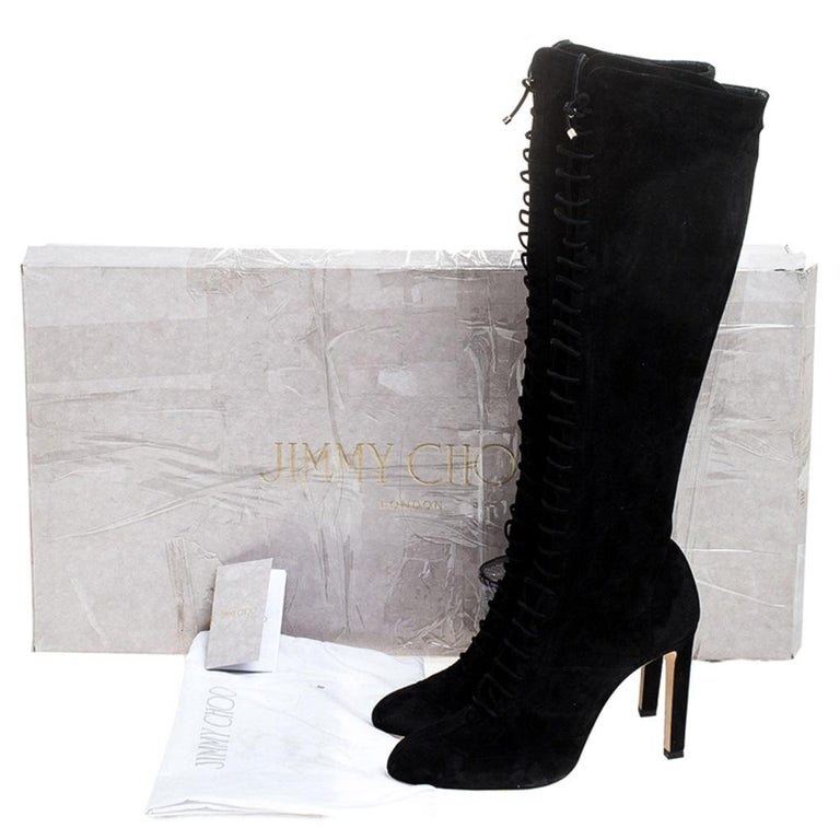 Jimmy Choo Black Suede Lace Up Desiree Knee Boots Size 39 at 1stDibs