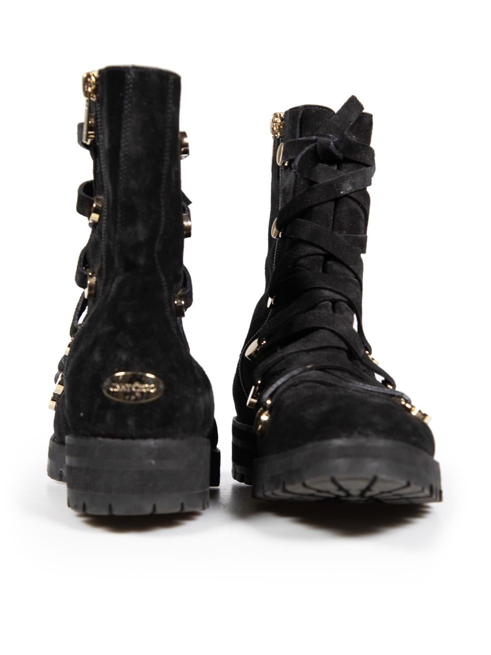 Jimmy Choo Black Suede Lace Up Mid Calf Boots Size IT 37 In Good Condition For Sale In London, GB